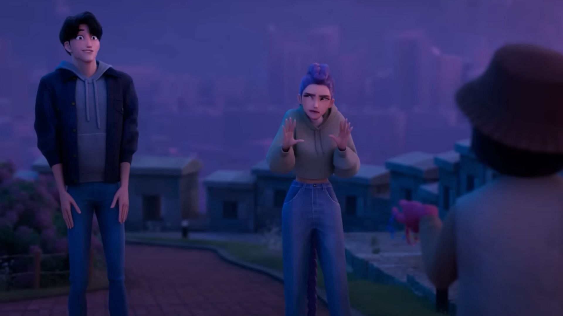 Jinu and Rumi are interrupted on their "date" (Image via YouTube/Netflix Family)